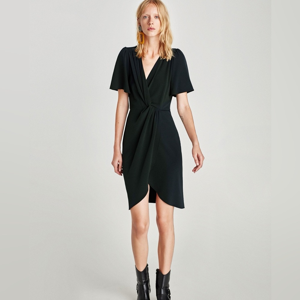 Zara Knotted Front Dress in Deep Green